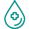 Teal drop icon with a medical cross