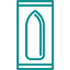 Teal icon of a rectangular outline with a capsule shape inside