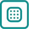 Teal square icon with a dotted grid in the cente