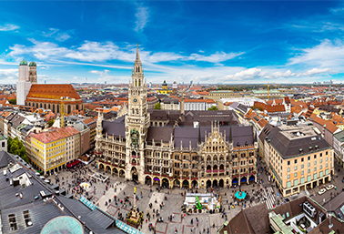 Munich city skyline with Marienplatz, host city for the 12th Annual Clinical Trials in Oncology Europe 2025 conference focused on oncology research and clinical development.