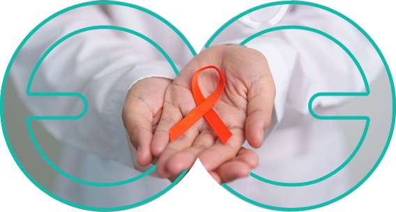 Hands holding an orange blood cancer awareness ribbon on World Blood Cancer Day